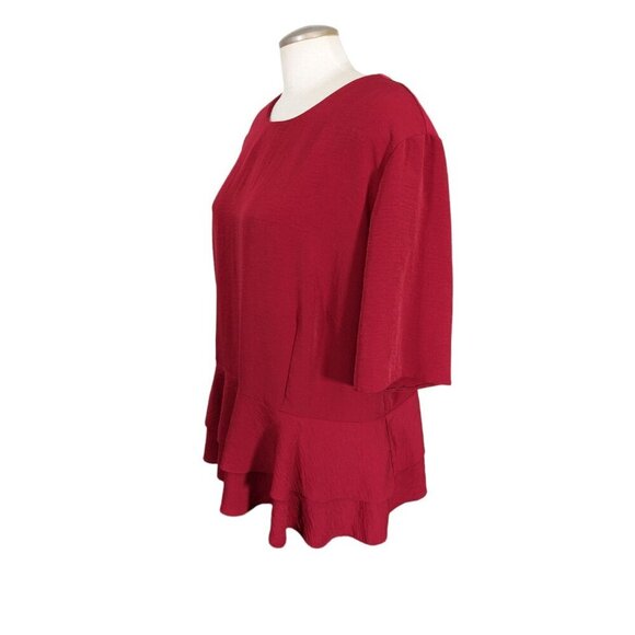Womens Red Boxy Tee Shirt Plus Size 20 Ruffle Peplum Casual Top Crinkle Asos - Picture 3 of 7